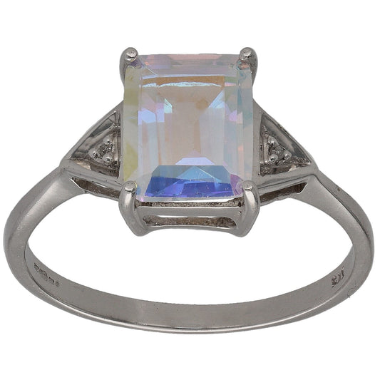 9ct White Gold 0.01ct Diamond & Coated Topaz Dress/Cocktail Ring Size R