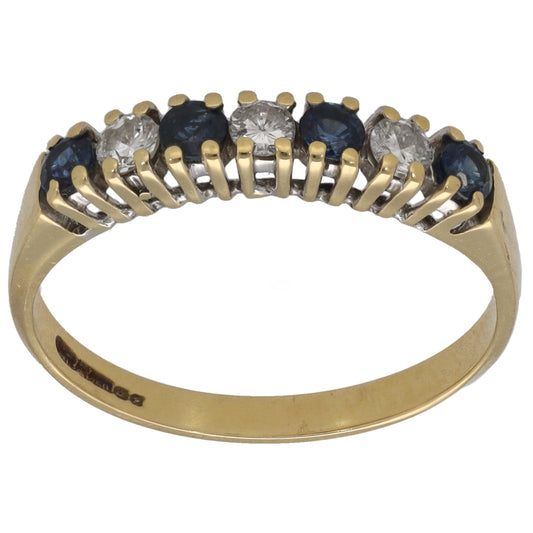 18ct Gold Sapphire & 0.21ct Diamond Half Eternity Ring Size P