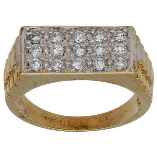 9ct Gold Cubic Zirconia Patterned Signet Ring Size V