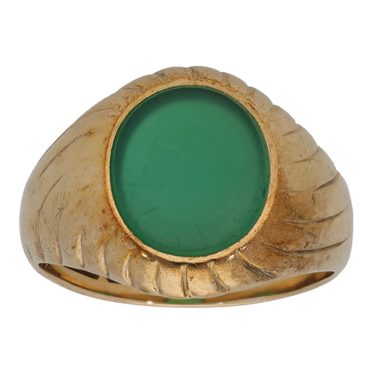 9ct Gold Chalcedony Patterned Signet Ring Size P