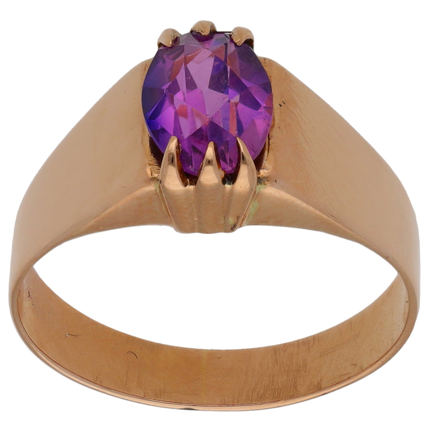 14ct Rose Gold Man Made Sapphire Single Stone Ring Size N