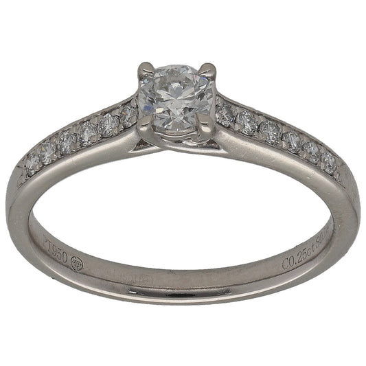 Platinum 0.36ct Diamond Solitaire Ring With Accent Stones Size L
