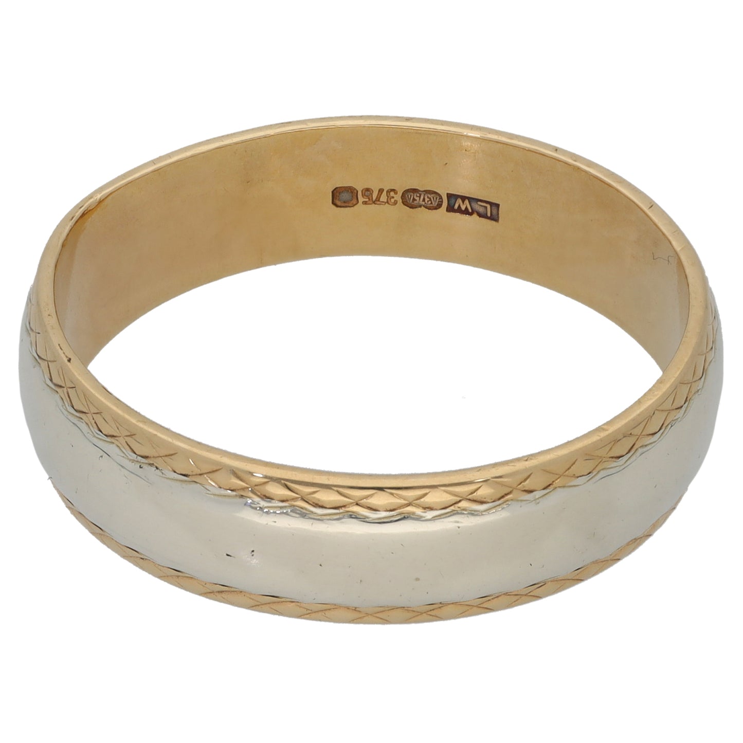 9ct Bi-Colour Gold Patterned Wedding Ring Size W