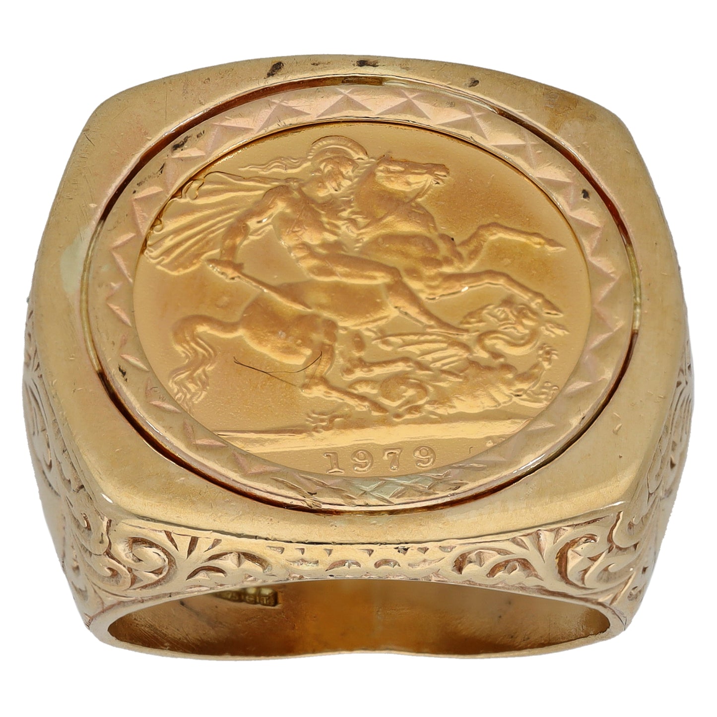 9ct Gold Full Sovereign Coin Ring Size R