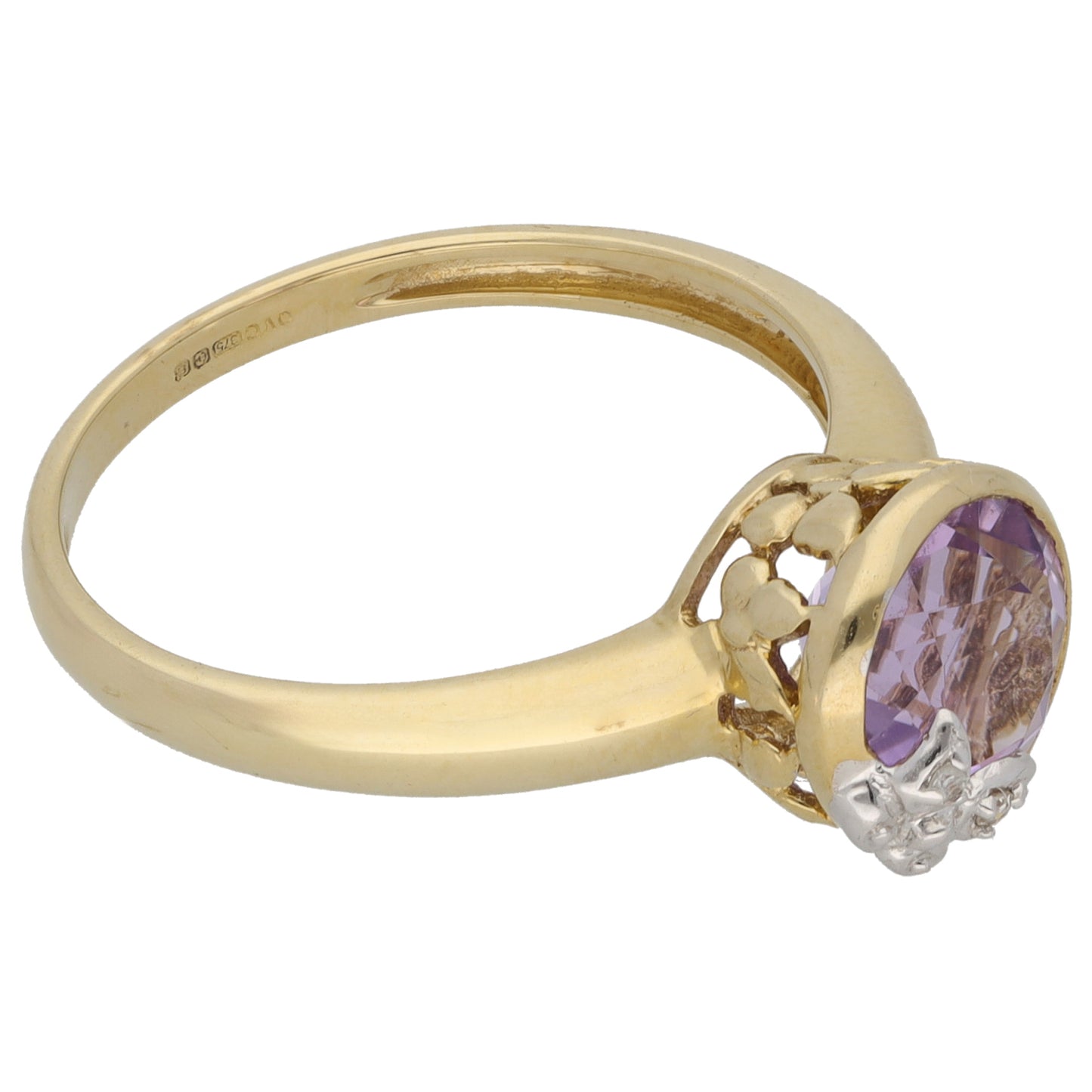 9ct Gold 0.01ct Diamond & Amethyst Dress/Cocktail Ring Size R