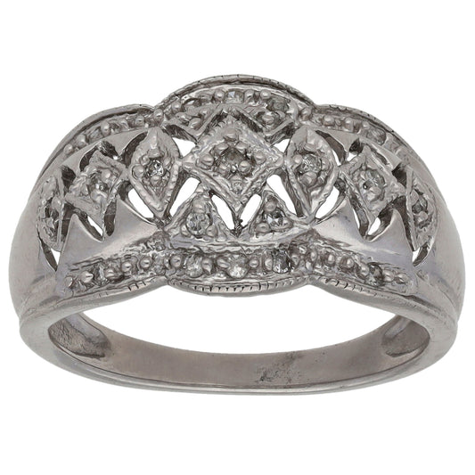 9ct White Gold 0.085ct Diamond Dress/Cocktail Ring Size M