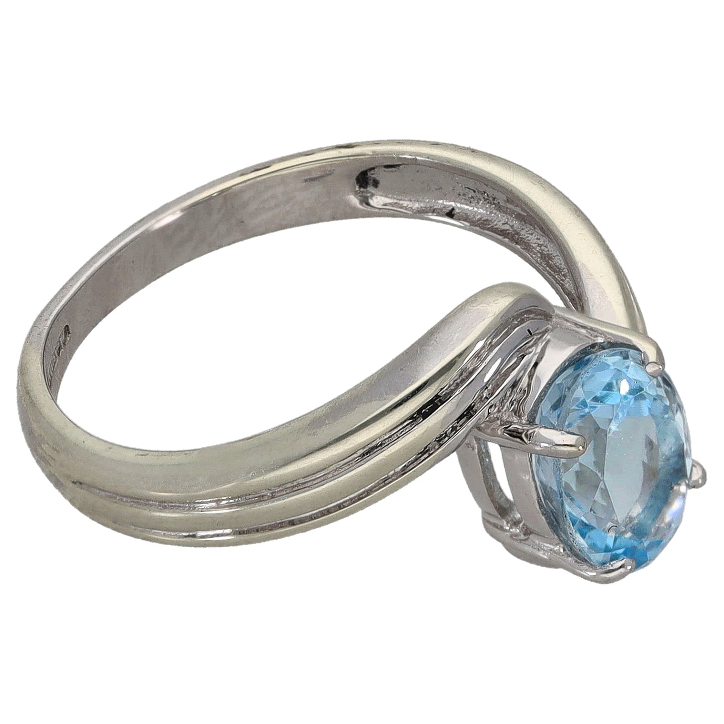 9ct White Gold Aquamarine Single Stone Ring Size N
