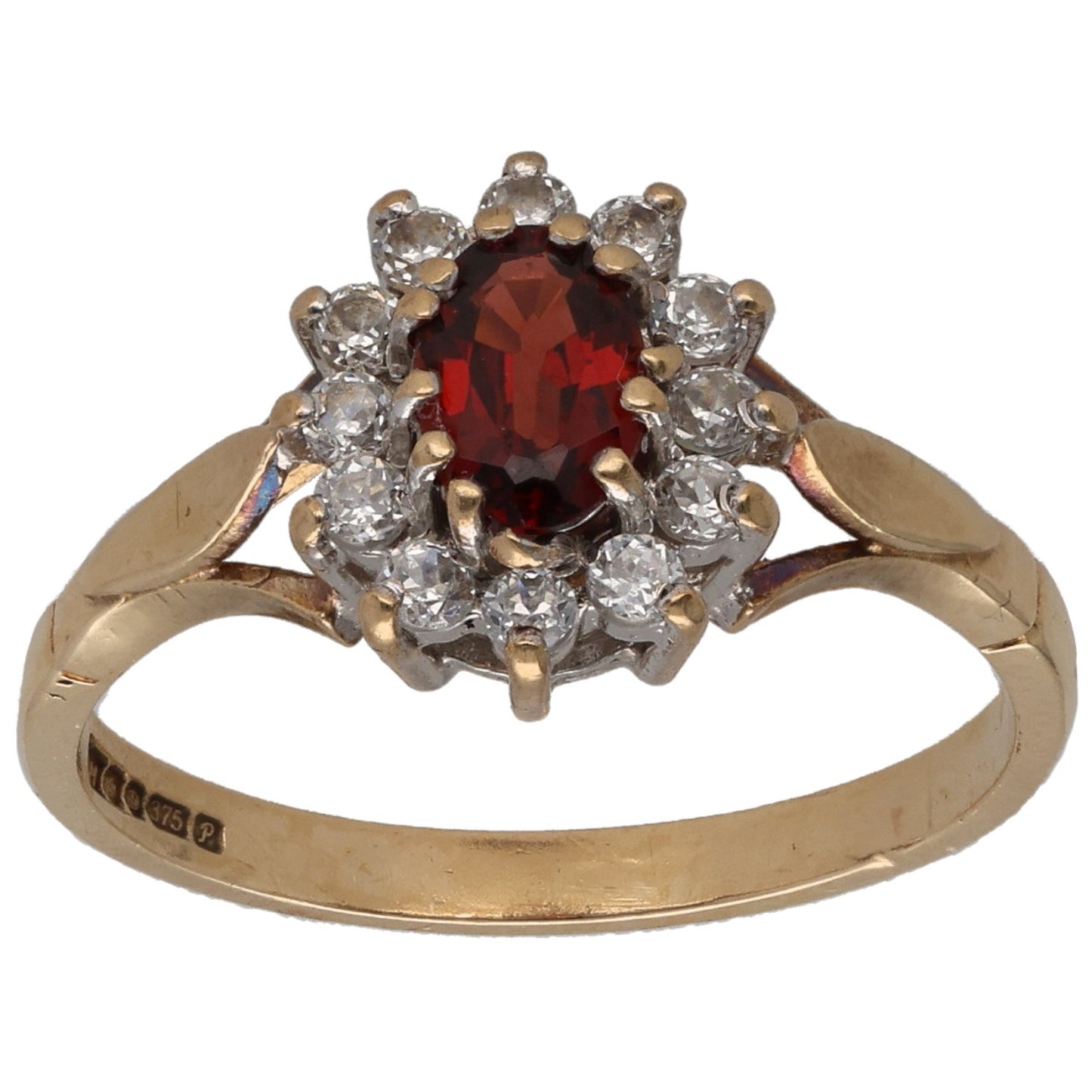 9ct Gold Garnet & Cubic Zirconia Cluster Ring Size M