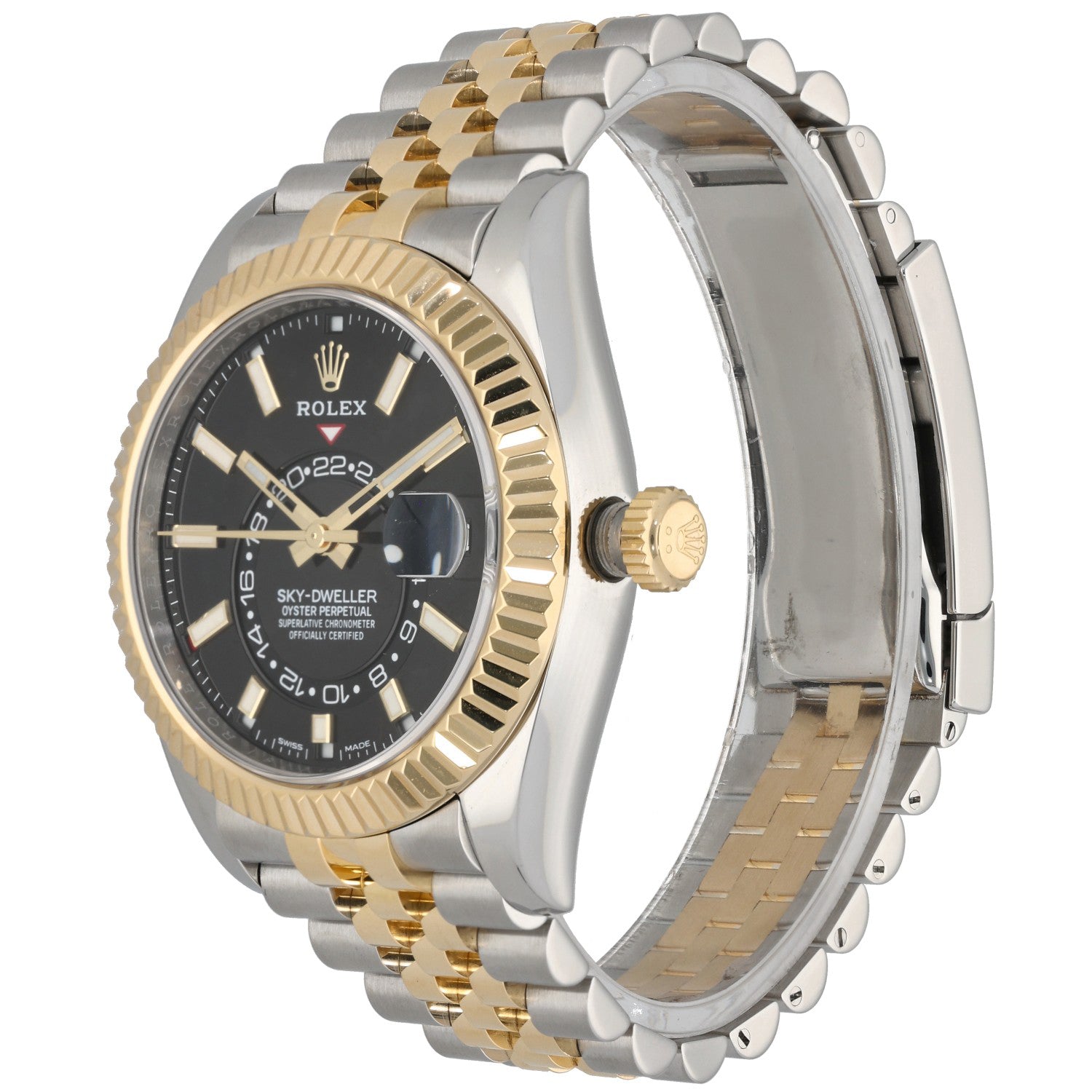 Rolex Sky Dweller 326933, black dial with stainless steel and gold bracelet and case, front angle image