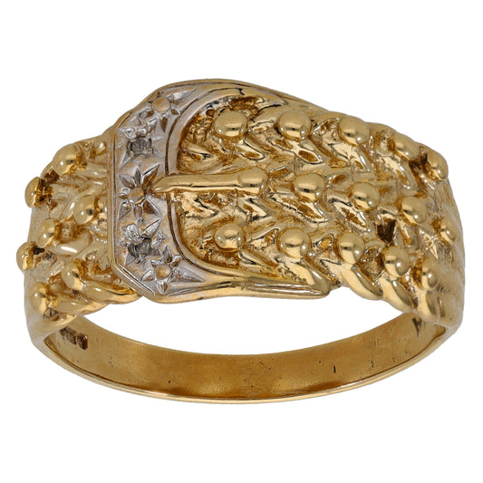 9ct Gold 0.01ct Diamond Buckle Ring Size X
