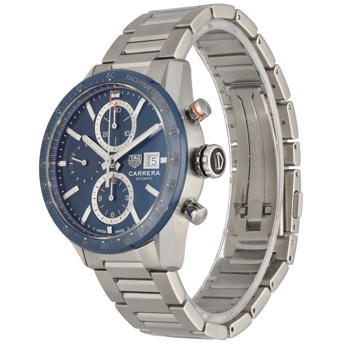 Tag Heuer Carrera CBM2112-0, blue dial, stainless steel front angle image
