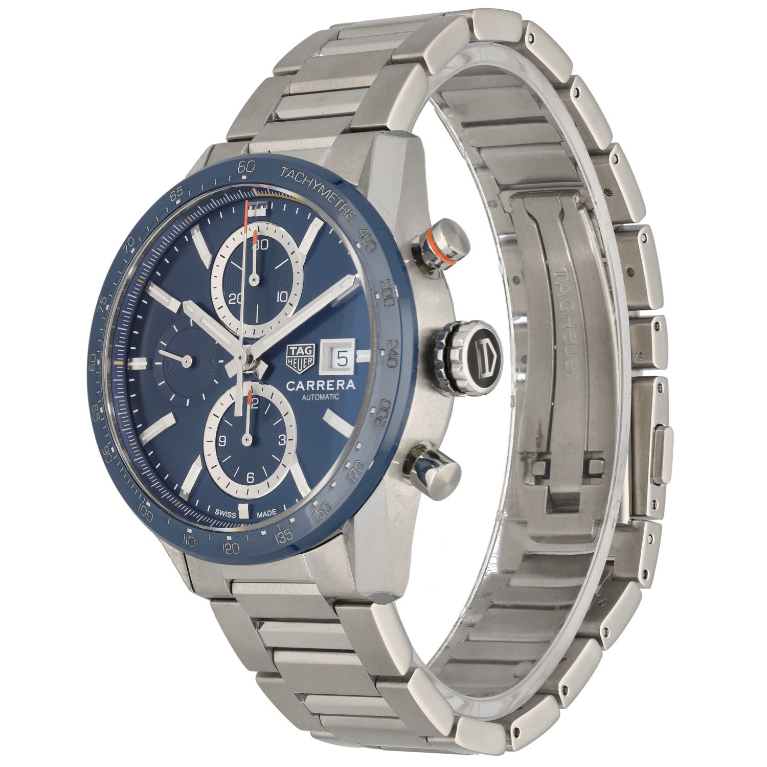 Tag Heuer Carrera CBM2112-0, blue dial, stainless steel front angle image