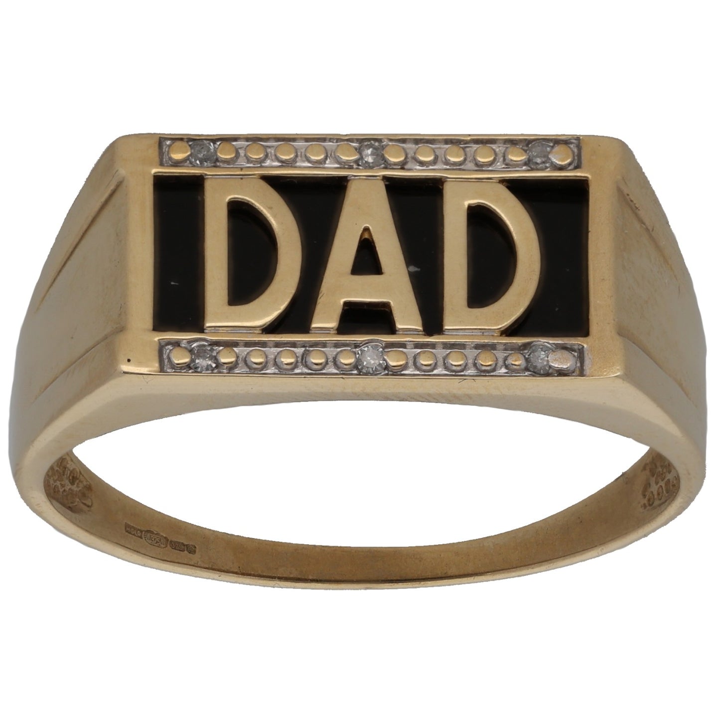 9ct Gold Onyx & 0.03ct Diamond Dad Ring Size Z