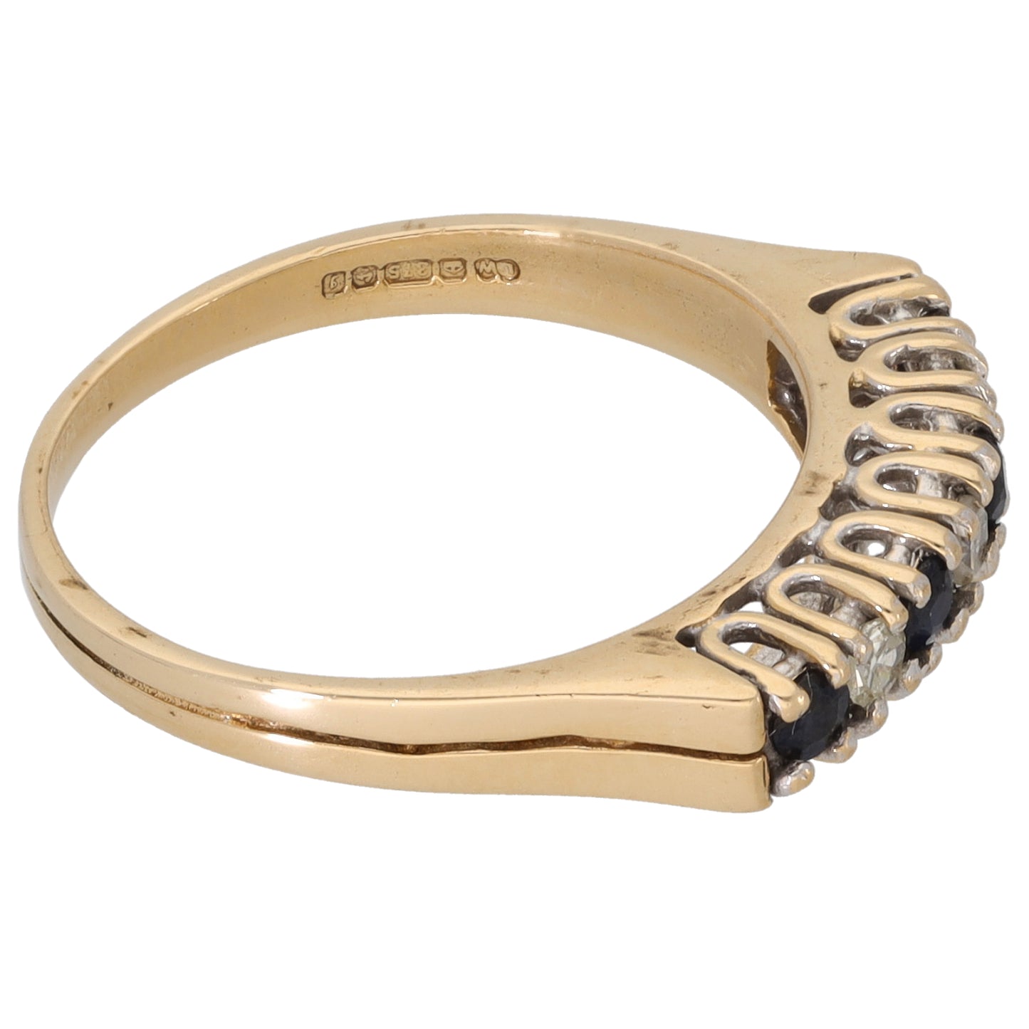 9ct Gold Sapphire & 0.12ct Diamond Half Eternity Ring Size N