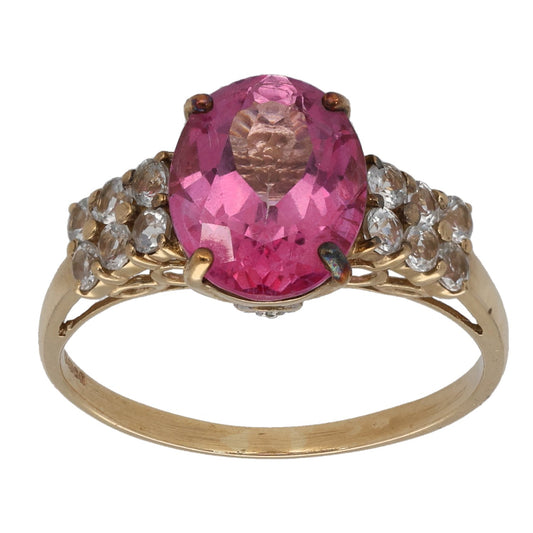 9ct Gold Coated Topaz, White Topaz & 0.01ct Diamond Dress/Cocktail Ring Size P