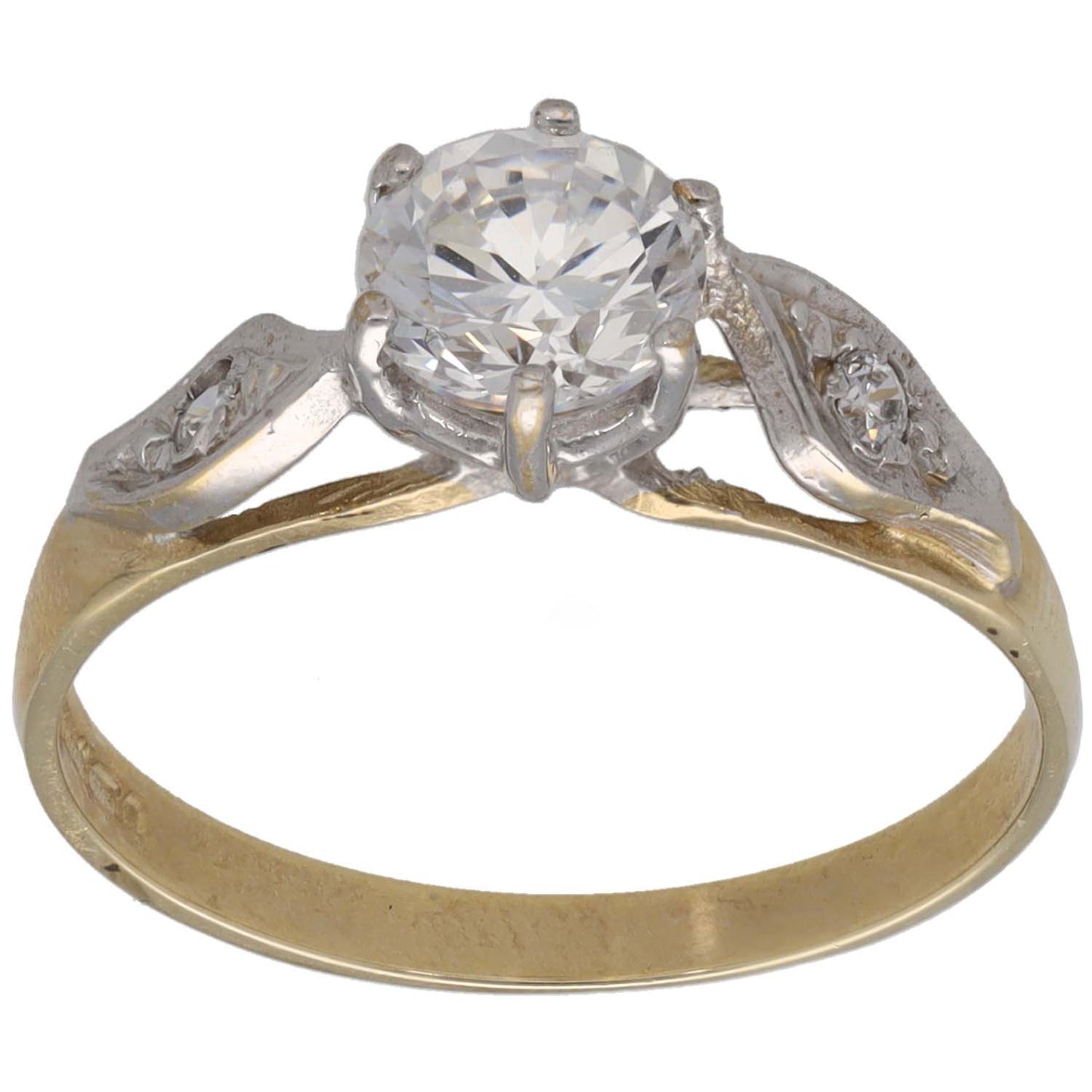 9ct Gold Cubic Zirconia Single Stone Ring With Accents Size N