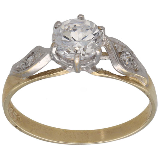 9ct Gold Cubic Zirconia Single Stone Ring With Accents Size N