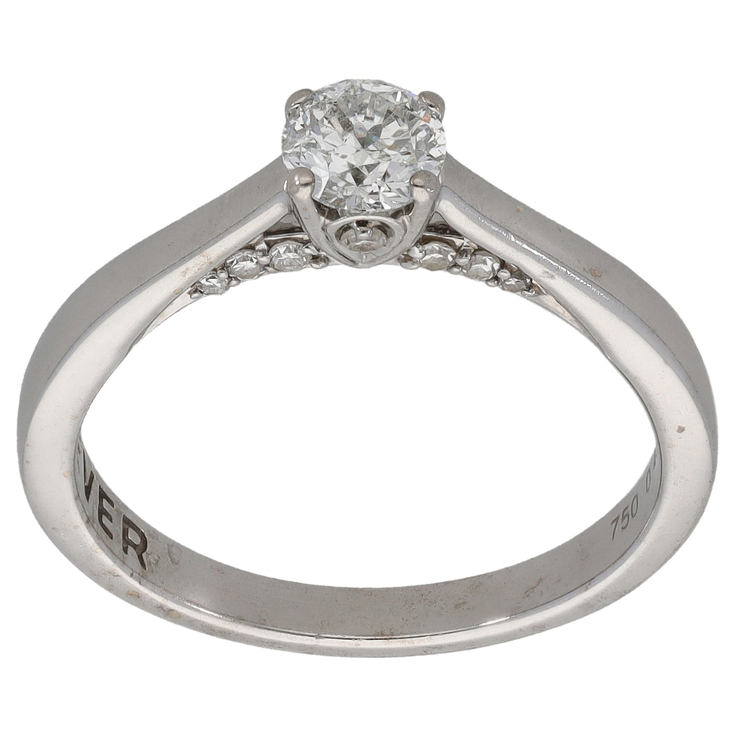 18ct White Gold 0.45ct Diamond Solitaire Ring With Accent Stones Size M