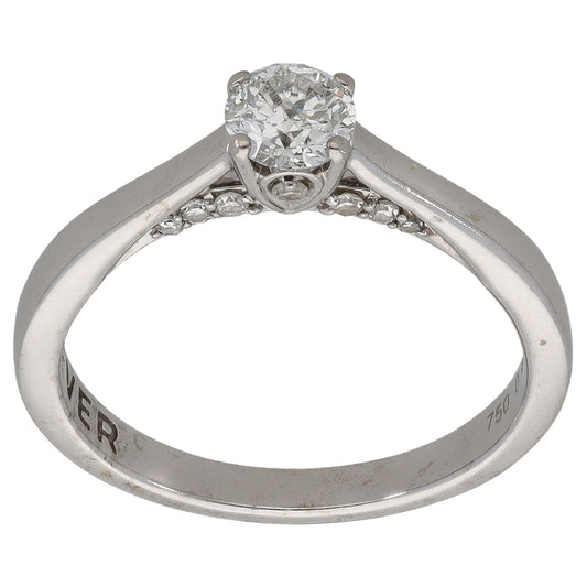 18ct White Gold 0.45ct Diamond Solitaire Ring With Accent Stones Size M