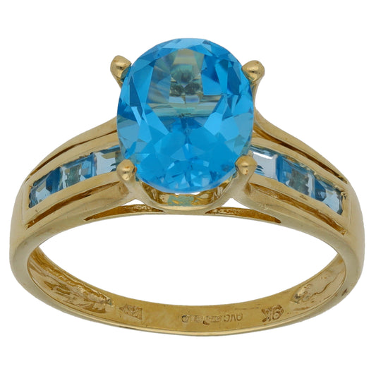 9ct Gold Topaz Single Stone Ring with Accent Stones Size S