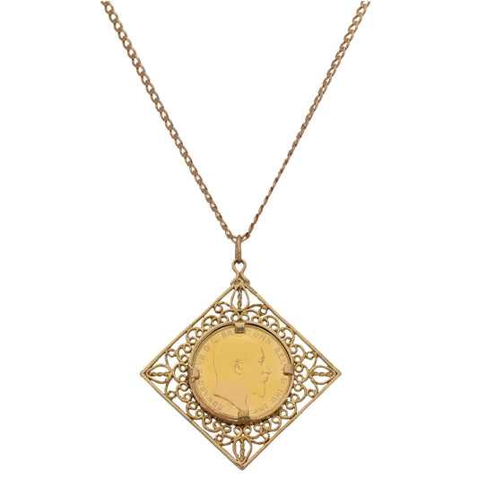 9ct Gold Full Sovereign Coin Pendant With Chain