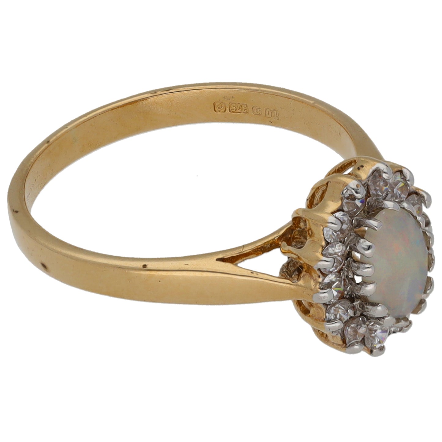9ct Gold Opal & Cubic Zirconia Dress/Cocktail Ring Size L