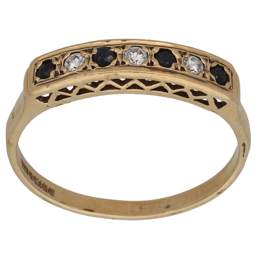 9ct Gold Sapphire & Cubic Zirconia Half Eternity Ring Size O