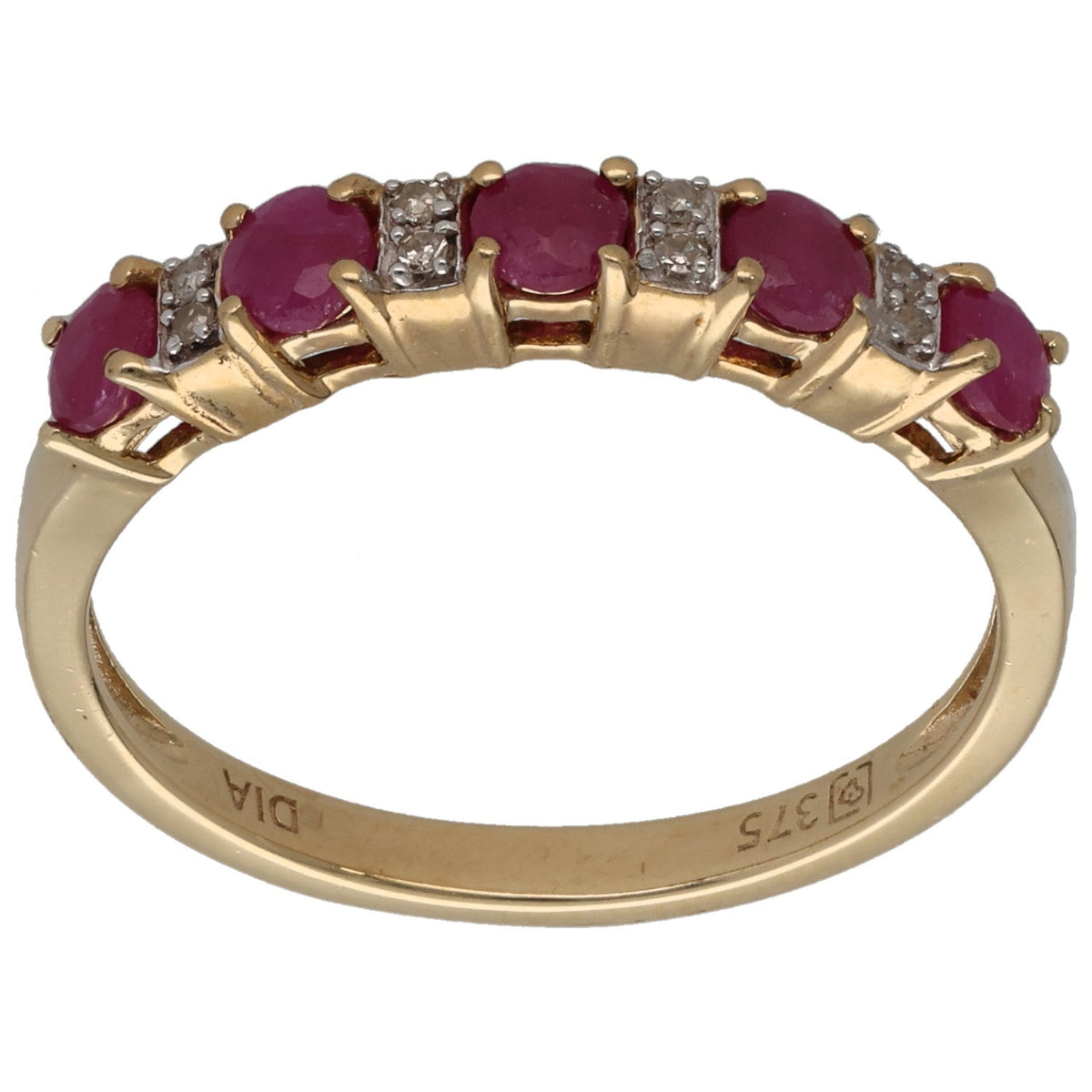 9ct Gold Ruby & 0.04ct Diamond Half Eternity Ring Size P