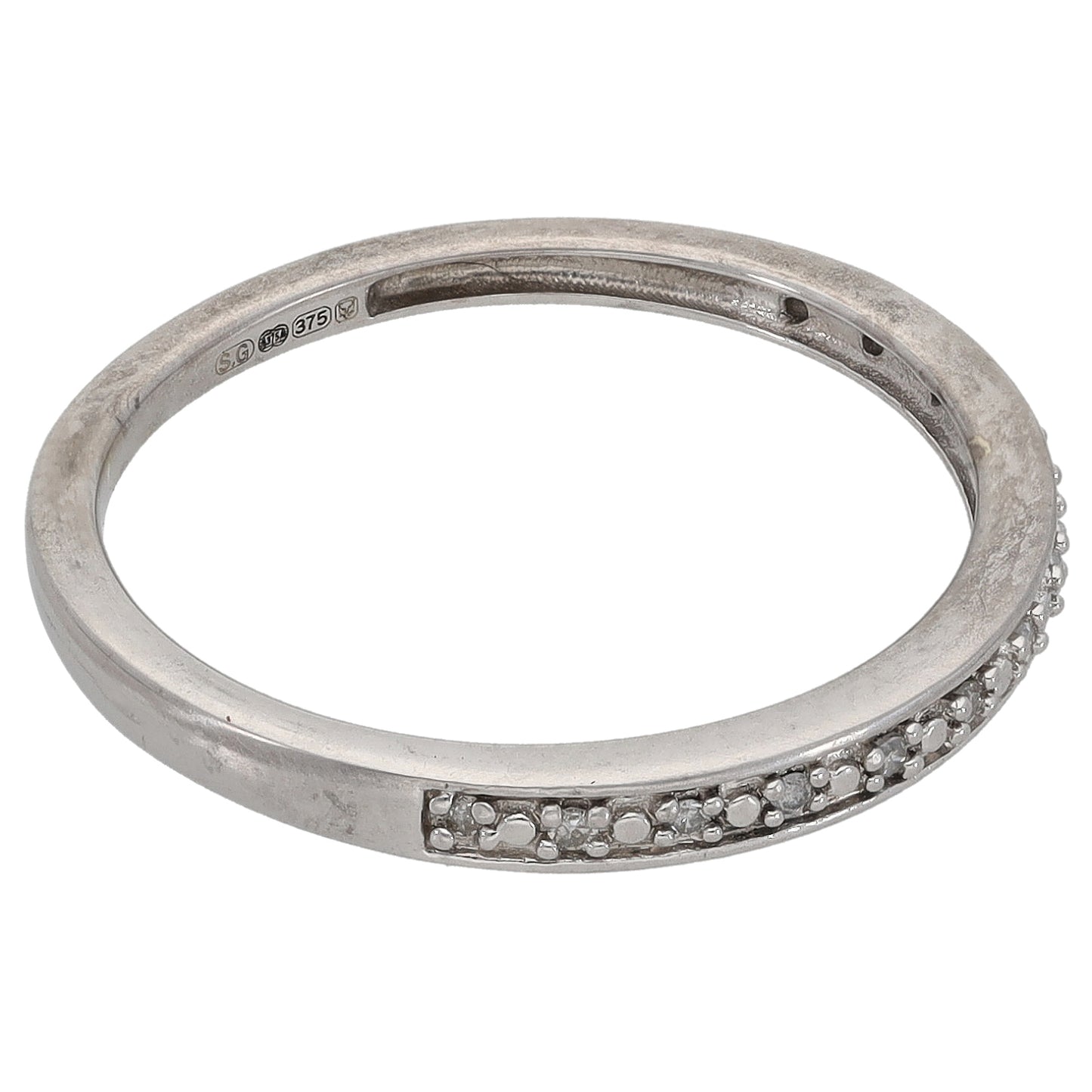 9ct White Gold 0.04ct Diamond Half Eternity Ring Size L