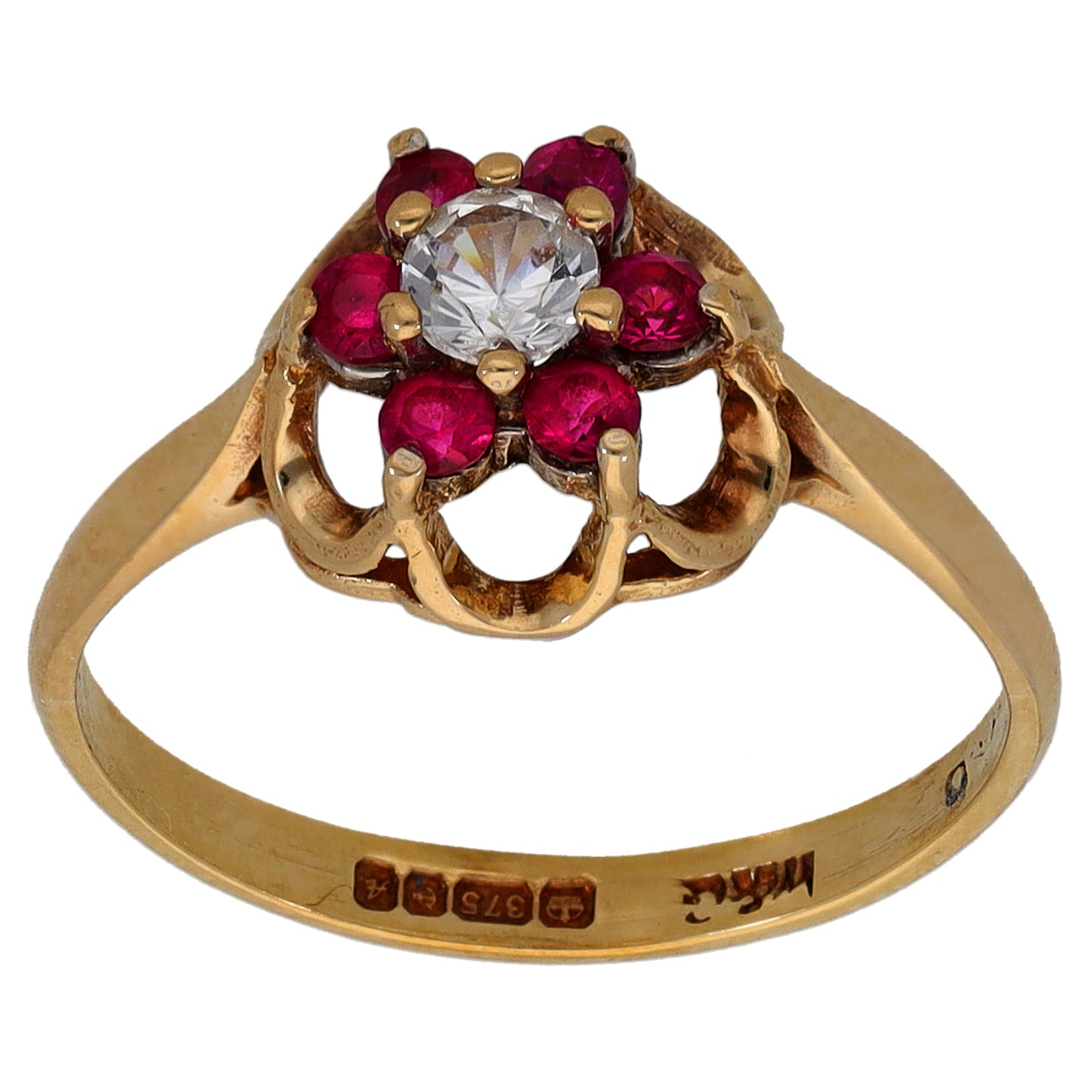 9ct Gold Imitation Gems Cluster Ring Size M