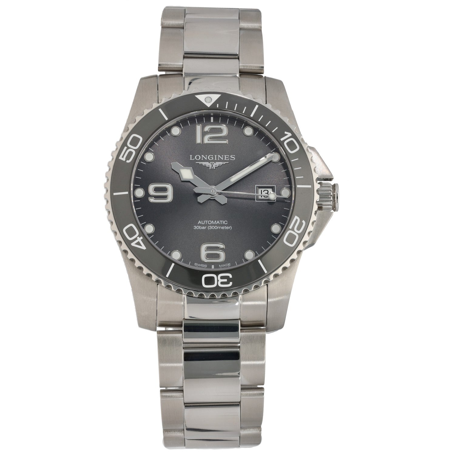 Longines Hydro Conquest L3.781.4, Stainless Steel, Grey Dial, Front Image
