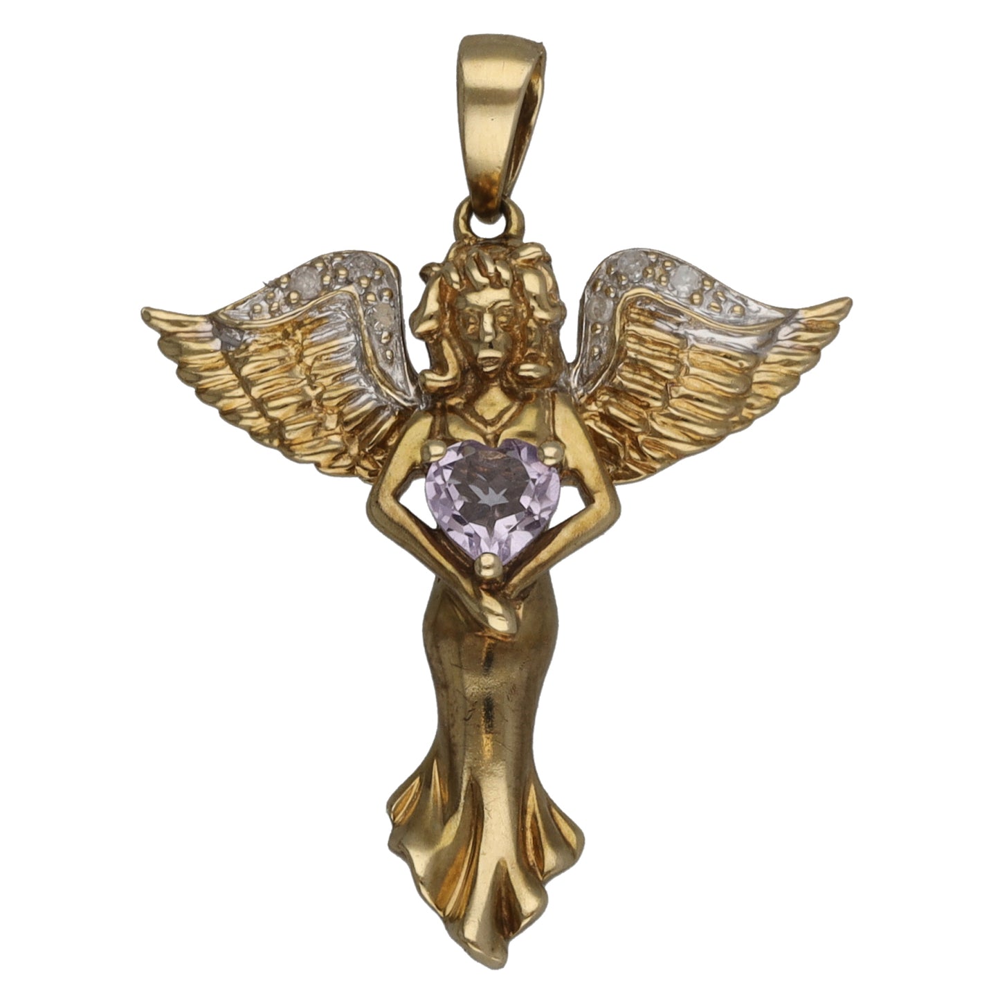 9ct Gold Amethyst & 0.03ct Diamond Angel Pendant