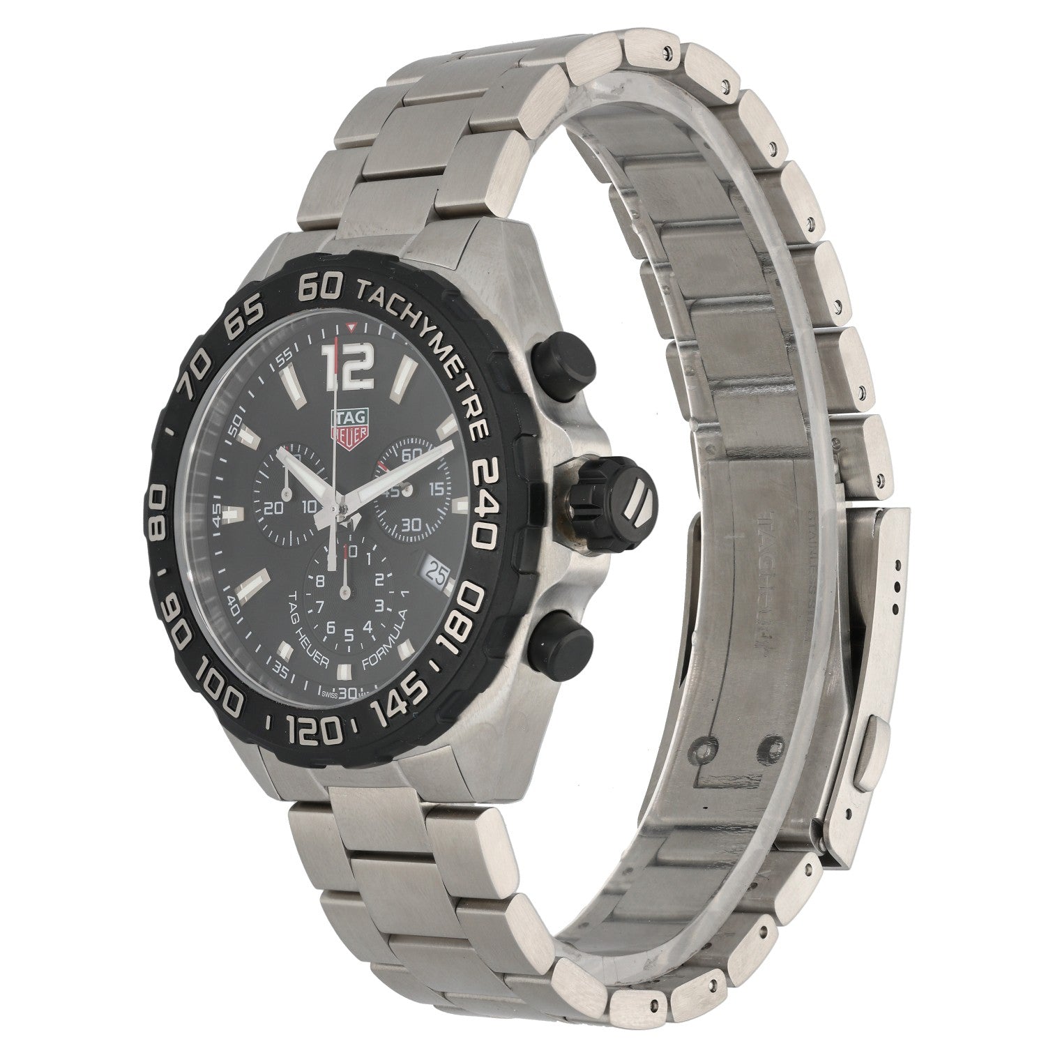 Tag Heuer Formula 1 CAZ1010 stainless steel watch with black chronograph dial and subdials, link bracelet