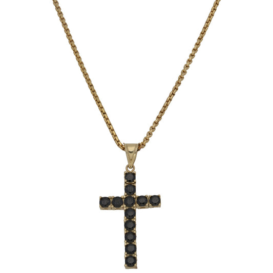 14ct Gold Imitation Gems Cross Pendant With Chain