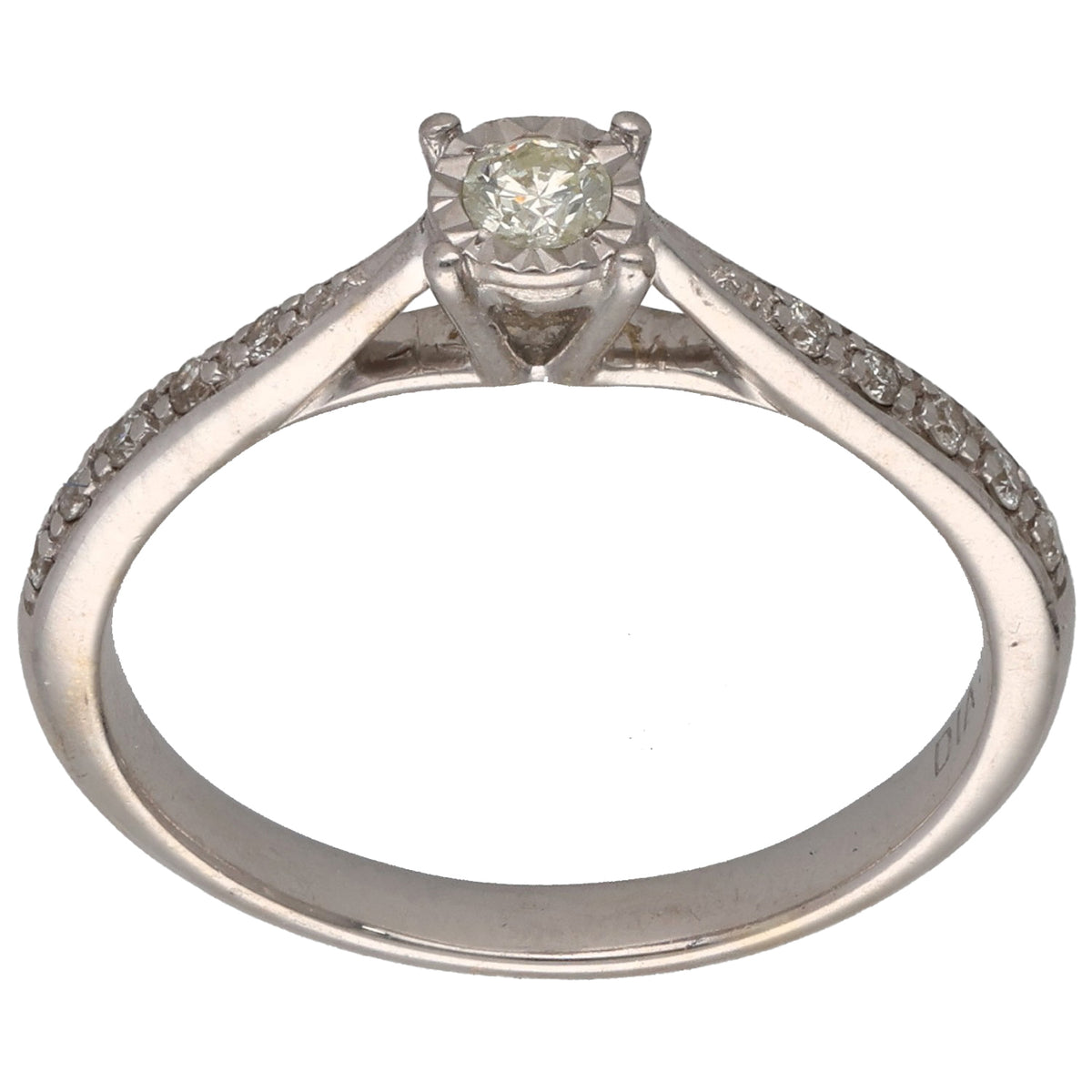 9ct White Gold 0.16ct Diamond Solitaire Ring With Accent Stones Size K
