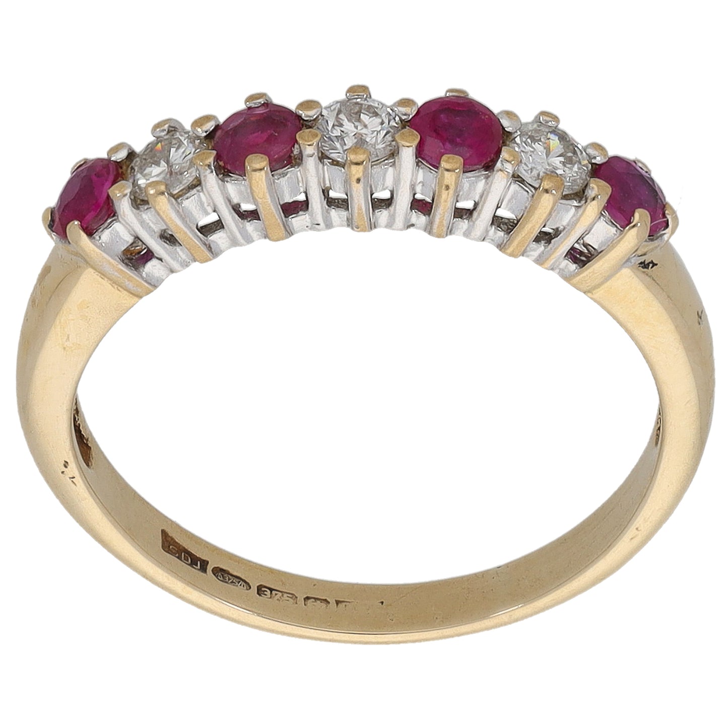 9ct Gold 0.15ct Diamond & Glass Filled Ruby Half Eternity Ring Size K