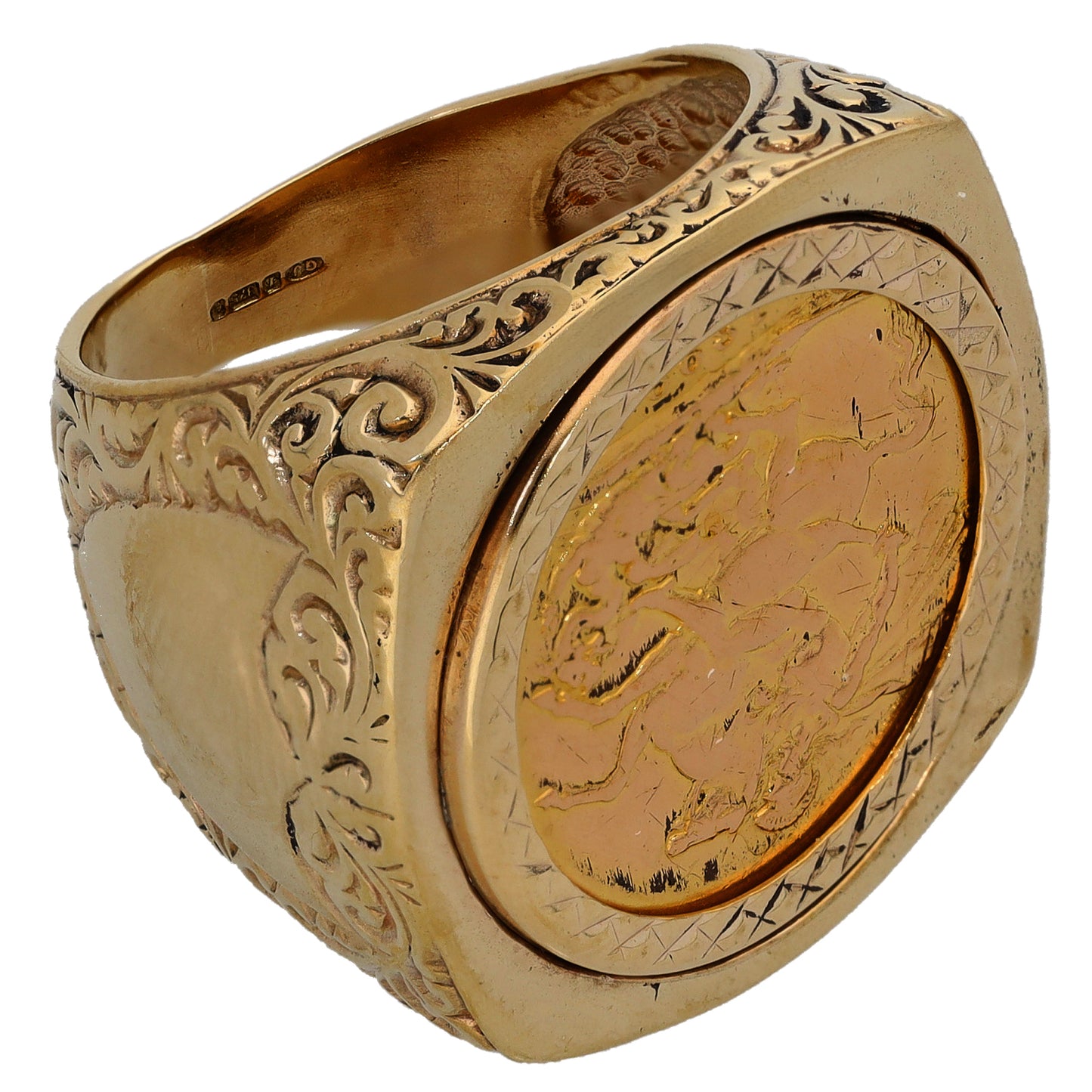 9ct Gold Full Sovereign Coin Ring Size T