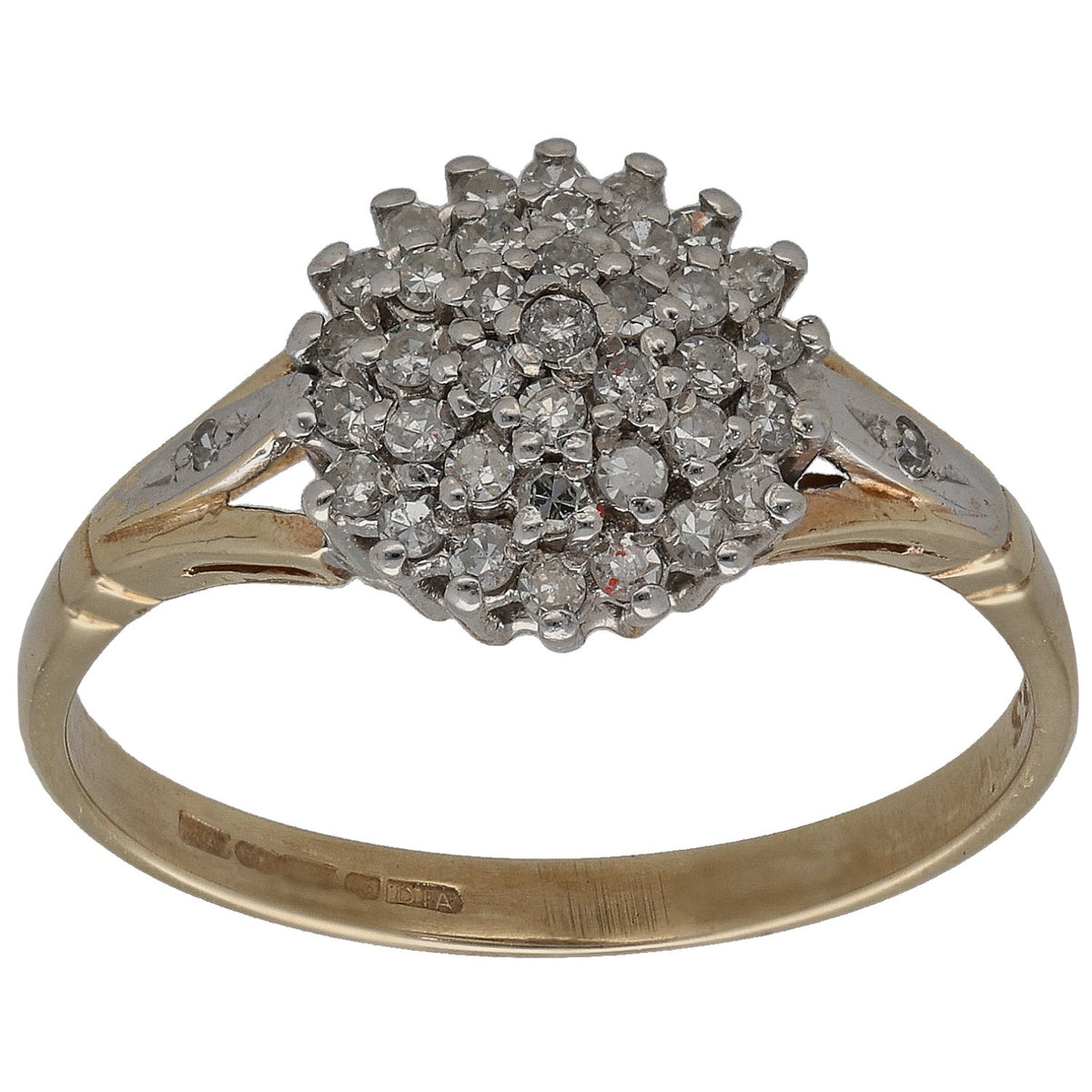 9ct gold diamond cluster ring with round stone cluster