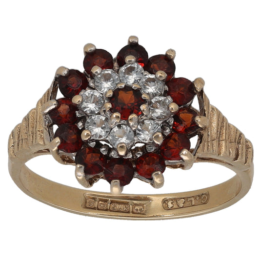 9ct Gold Garnet & Cubic Zirconia Dress/Cocktail Ring Size N