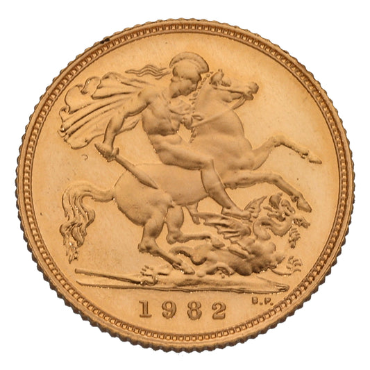 22ct Gold Queen Elizabeth II Half Sovereign Coin 1982