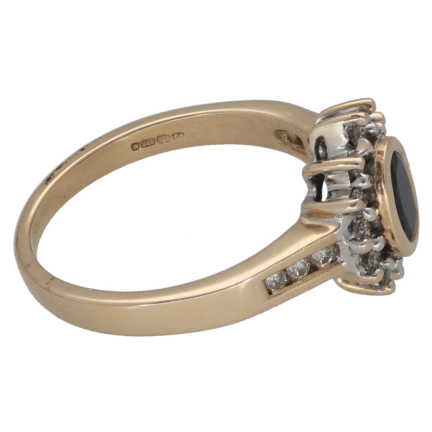 9ct Gold Sapphire & 0.18ct Diamond Dress/Cocktail Ring Size N