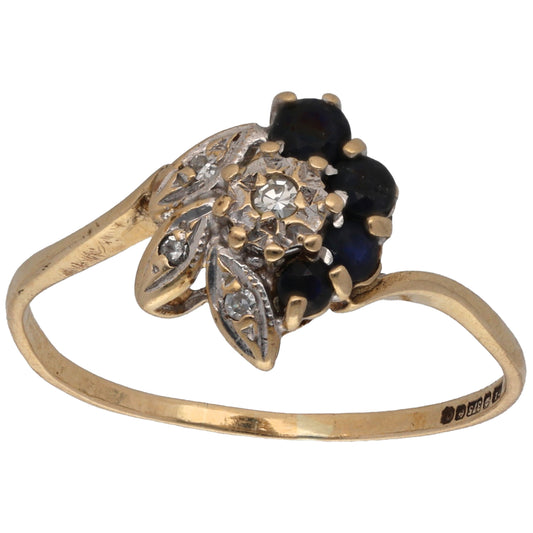 9ct Gold Sapphire & 0.035ct Diamond Dress/Cocktail Ring Size R