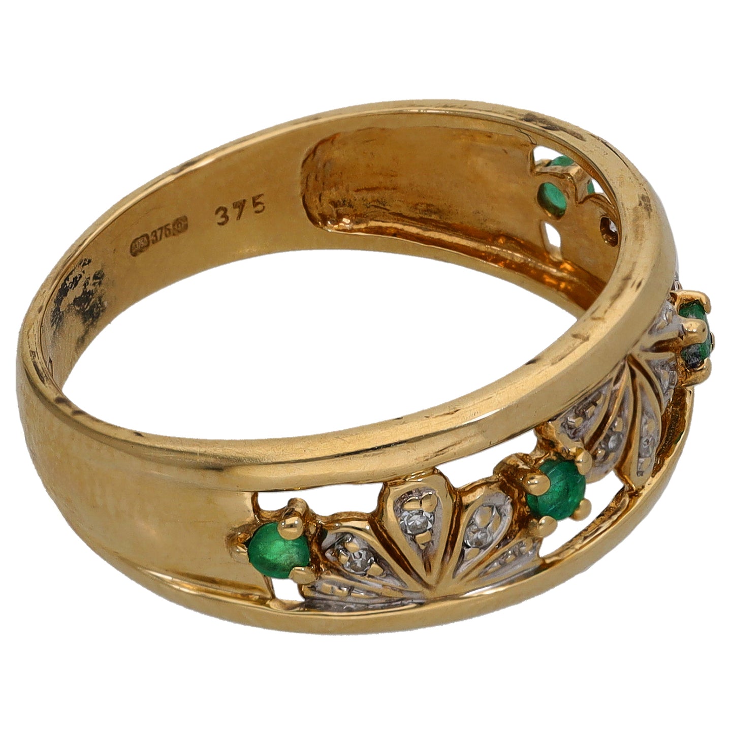 9ct Gold Emerald & 0.045ct Diamond Half Eternity Ring Size P