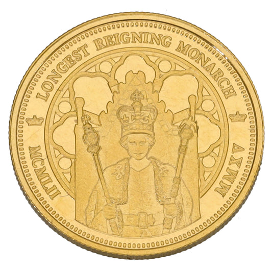 22ct Gold The Longest Reigning Monarch Quarter Sovereign Coin 2015