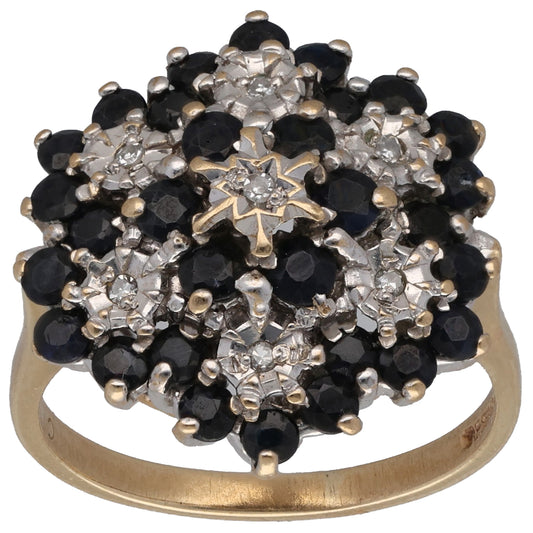 9ct Gold Sapphire & 0.035ct Diamond Dress/Cocktail Ring Size K
