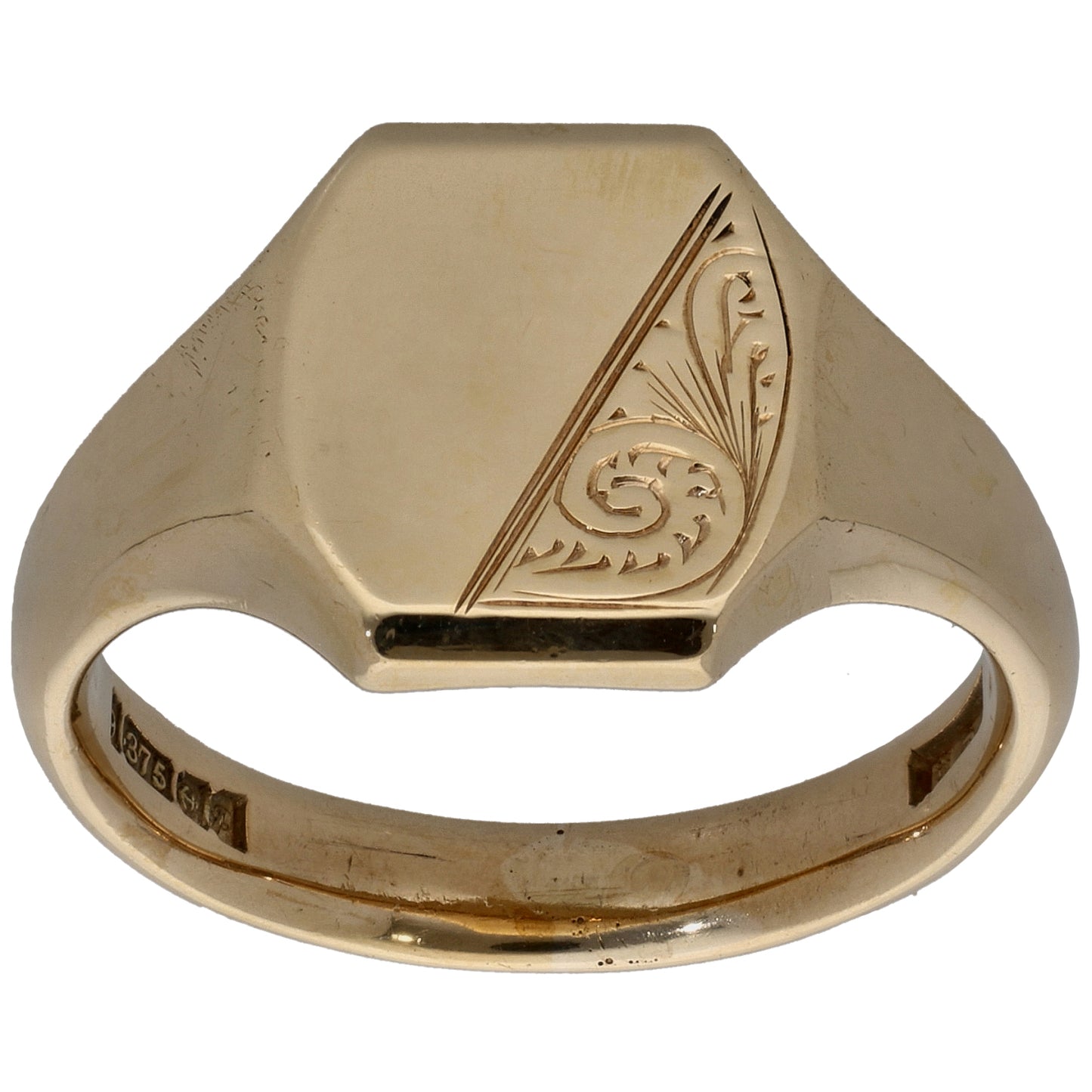 9ct Gold Patterned Signet Ring Size T