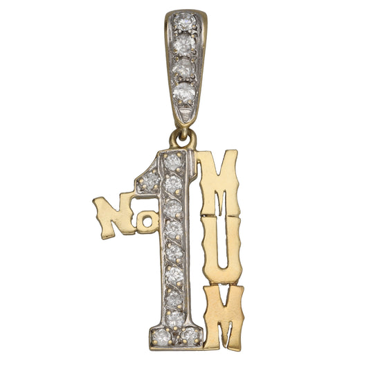 9ct Gold Cubic Zirconia Number 1 Mum/Mother Pendant
