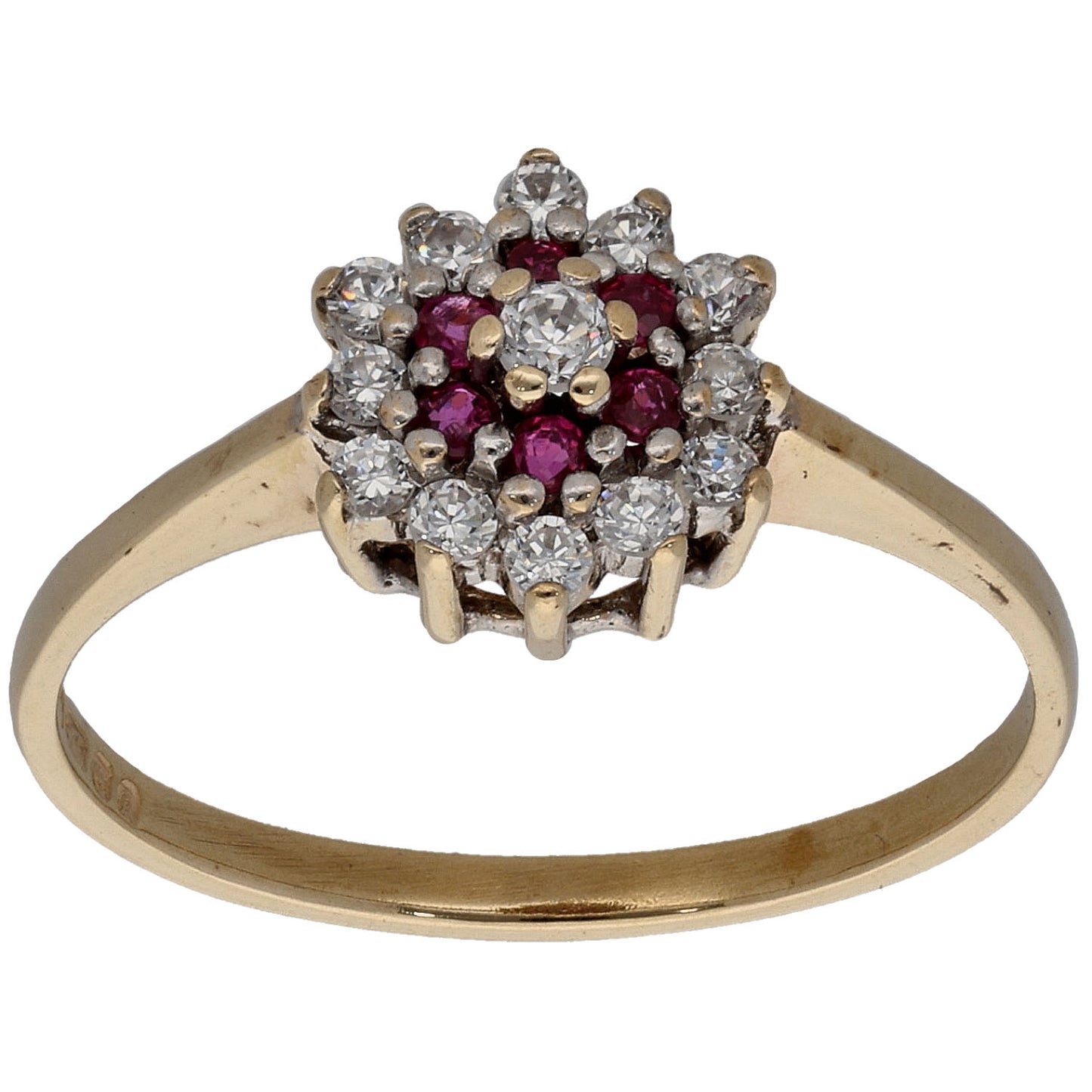 9ct Gold Ruby & Cubic Zirconia Cluster Ring Size M