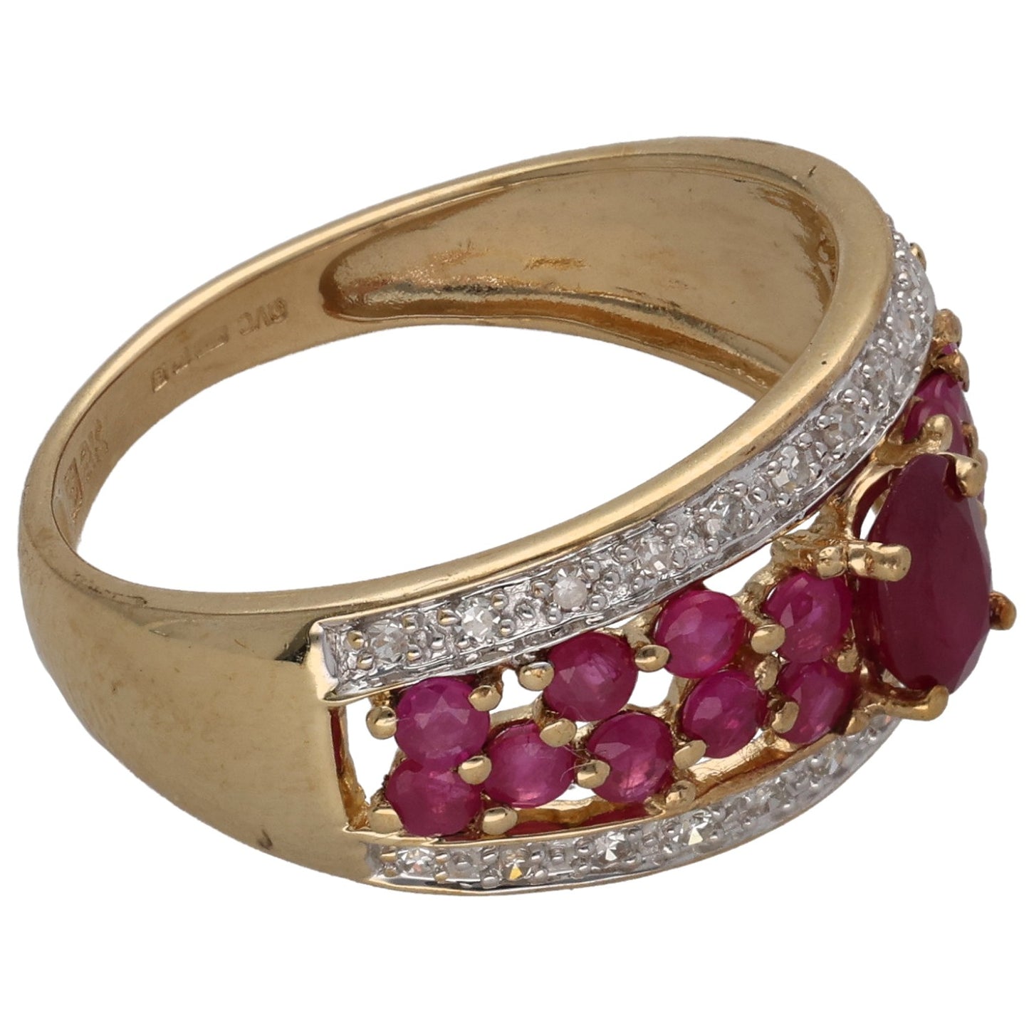 9ct Gold Ruby & 0.13ct Diamond Dress/Cocktail Ring Size Q