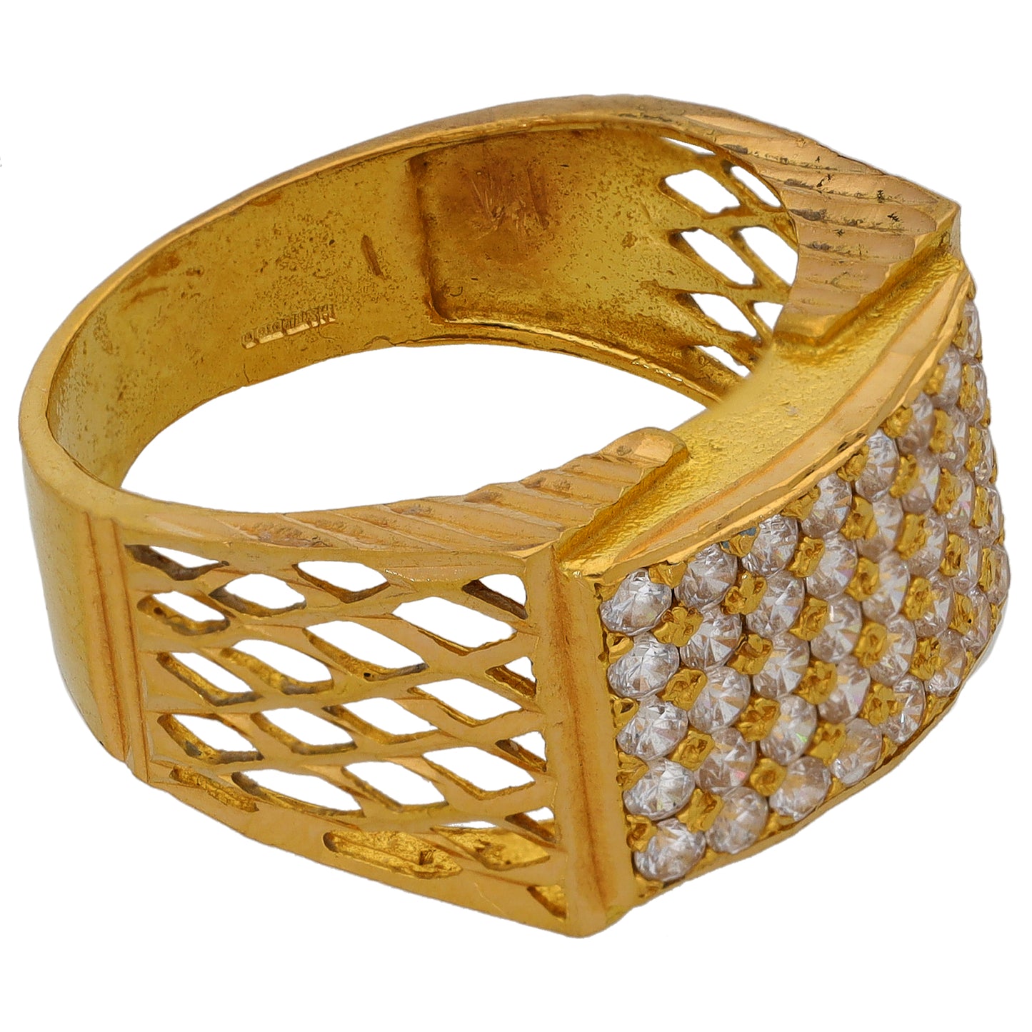 22ct Gold Cubic Zirconia Crest/Emblem Signet Ring Size U